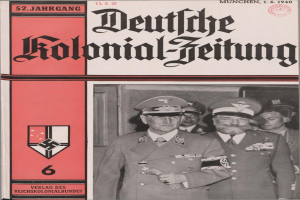 Ein Buchumschlag aus November 1940 mit dem Titel "Deutsches Kolonial-Feitung", der ein Bild von Adolf Hitler zeigt, der von Menschen mit Mützen umgeben ist.