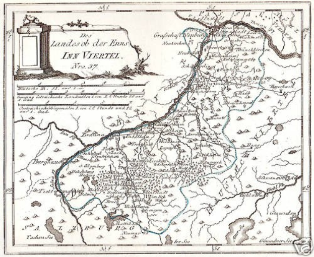 Ein detaillierter Kartenposter des Rheins in Deutschland, der mit Etiketten versehene Sehenswürdigkeiten, Städte und geografische Merkmale zeigt, begleitet von Text und einem Bild einer Säule.