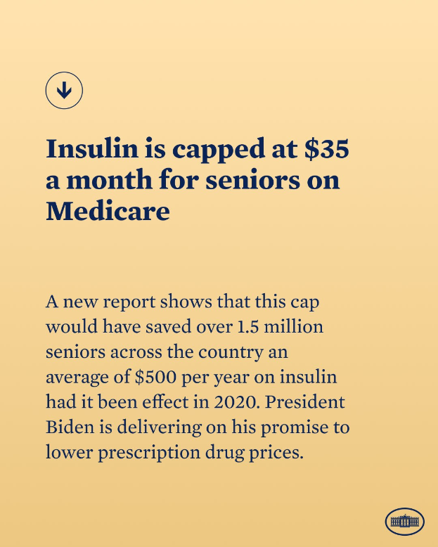 Ein Plakat mit Text und Logo, auf dem steht: 'Insulin ist für Senioren mit Medicare auf 35 Dollar pro Monat begrenzt.'