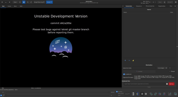 Screenshot eines Computerbildschirms mit der Textzeile "instabile Entwicklungsversion" in fetter weißer Schrift auf schwarzem Hintergrund, wobei "unaufhaltsame Entwicklung" in hellblau hervorgehoben ist, zusammen mit Symbolen für eine Suchleiste, Dropdown-Menü und Fortschrittsbalken.