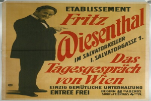 Ein Plakat mit Fritz Diesenthal, einem deutschen Komponisten, in einem schwarzen Anzug und einem weißen Hemd, mit zurückgek├Ąmmten Haaren und einem ernsten Gesichtsausdruck, vor einem weißen Hintergrund mit fetter schwarzer Schrift.