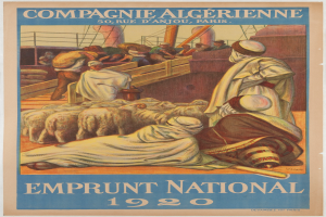 Ein Plakat aus dem Jahr 1920 für die Emprunt National, das eine Gruppe von Menschen und Tieren zeigt und Text enthält, der Informationen zum Ereignis bereitstellt.