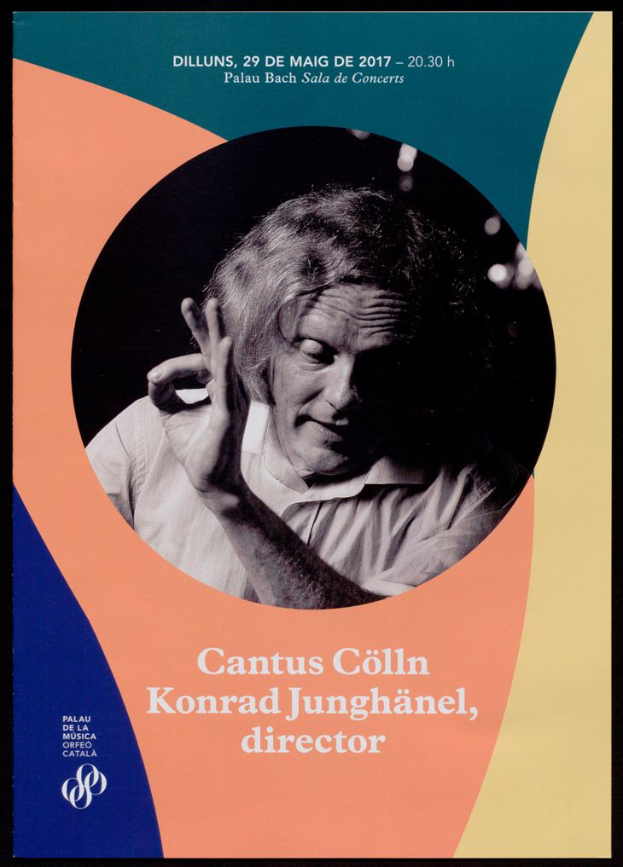 Ein Plakat mit einem Bild von Cantus Collin und Konrad Junghänel, auf dem Informationen über ein Konzert Ereignis angegeben sind.