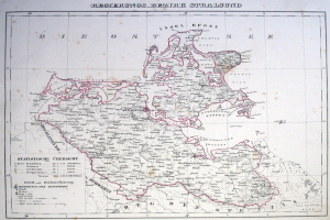 Alte Karte der Niederlande und Teile Deutschlands mit hervorgehobenen Provinzen, auf altem Papier mit sichtbarem Text gedruckt.