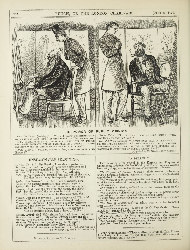 Ein altes Buchcover mit einem Mann in einem Anzug, der in einem Stuhl sitzt und nachdenklich schaut, und einer Frau, die neben ihm steht und ebenfalls nachdenklich schaut, mit der Überschrift "Die Macht der öffentlichen Meinung" auf der Seite.