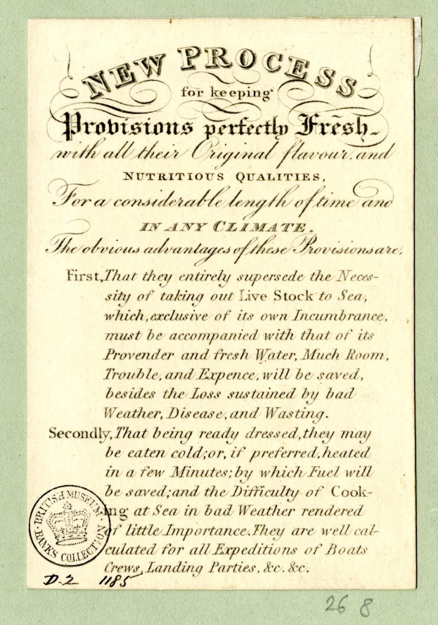 Papier mit gedrucktem Text "Neues Verfahren zum Frischhalten von Probiotika" und einem Stempel auf der linken Seite.