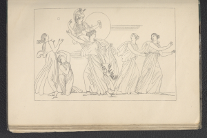 Ein Buchumschlag mit einer leuchtenden Illustration einer Gruppe tanzender Frauen in energischen, synchronen Posen mit detaillierten Kleidungsstücken und Gesichtern.